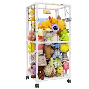 haidaiya extra large stuffed animal zoo cage with wheel, stuffed animal storage shelves display, plush animal storage holder for stuffed animals, playroom, bedroom, nursery, kids toy storage organizer