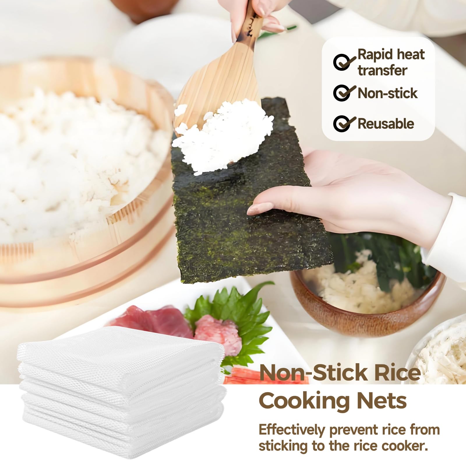 4 Pcs Rice Net, 43.3"×39.4" Sushi Rice Cooking Net, Non-Stick Fine Mesh Rice Cooker Napkins, Tetoron Rice Nets, Cooking Steam Cloths for Homes, Restaurants, Camping