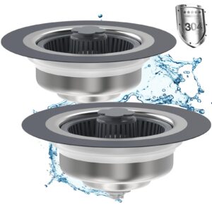 2 pack - upgraded 3 in 1 kitchen sink drain strainer - stopper set, stainless steel kitchen sink stopper, pop up anti-clogging sink strainer basket filter for us standard 3-1/2 inch kitchen drain,2pcs