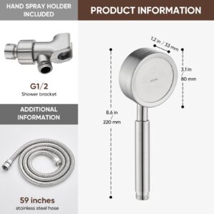 Handheld Shower Head Set High Pressure Stainless Steel High Flow Hand Shower Head with 59 Inch Hose and Bracket Brushed Finish