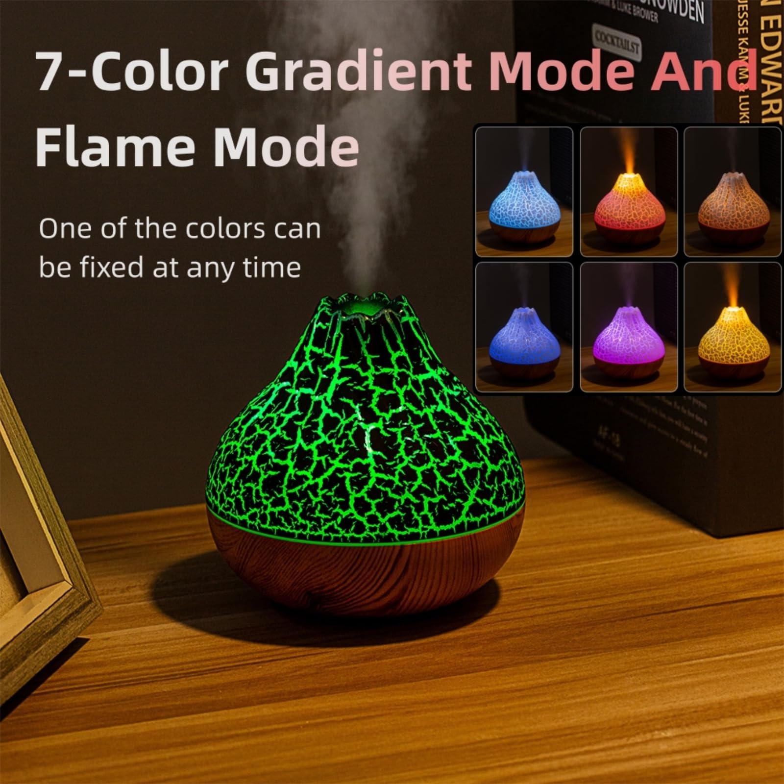 Mini Colorful Cool Humidifier, Volcano Shape Humidifier,USB Personal Desktop Humidifier Volcano Spray Mode, 7 Colors,Super Quiet for Office Room, Bedroom (Black)