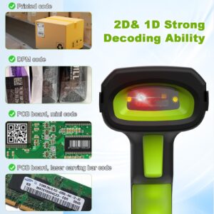 Alacrity Upgraded 2D Wireless Industrial Barcode Scanner with Wireless Charging Base,Bluetooth & 433MHz Wireless 2-in-1 1968ft Transmission Distance,Auto-scanning Available,Working on DPM Code