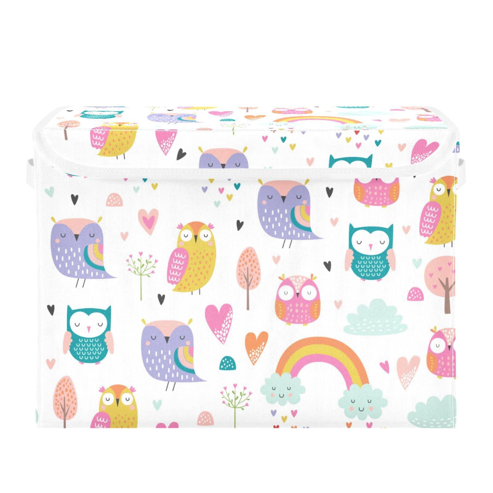 Moudou Owl Storage Bin with Lid, Large Collapsible Cube Storage Box for Closet, Office, Bedroom, Home Decor