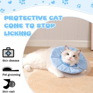 IKIPUKO Cat Cone Collar Soft Adjustable Recovery Pet E-Collar After Surgery, Lightweight Waterproof Kitten Cones, Protective Neck Cones for Small Dogs to Stop Licking Wounds, Blue, M