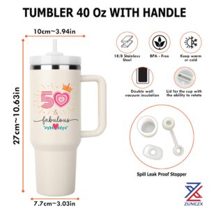 ZUNEZX 50th Birthday Gifts For Her, Women - 1974 Birthday Gift For Women - Cool Birthday Gift For 50 Year Old Woman - 50 And Fabulous Gift For Women - Gift For Women Turning 50-50th Tumbler 40oz