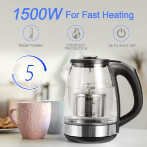 ShanSon Electric Kettle with Tea Infuser 1.7L Temperature Control Glass Electric Tea Kettle 1500W Fast Heating Water Boiler BPA Free Electric Teapot with 7 Presets Auto-Off & Boil-Dry Protection