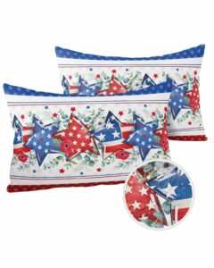 jasminem independence day star outdoor pillow covers 20x12inch set of 2, polyester waterproof throw pillow covers garden cushion decorative case for patio couch decoration, eucalyptus leaves blue red