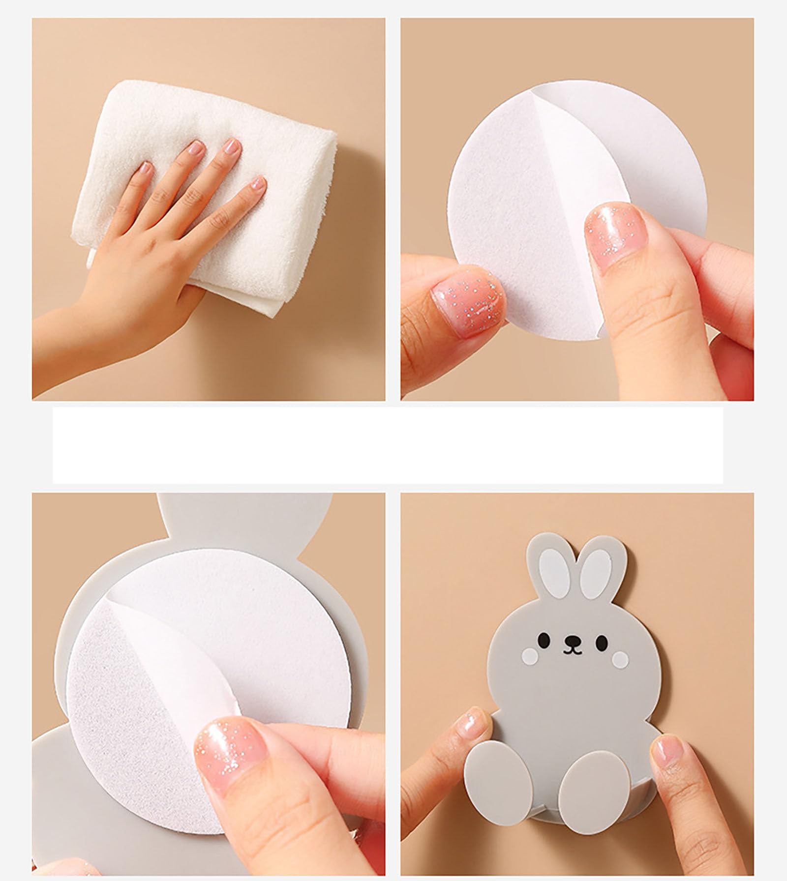 YIKANGHENG 4 Pcs Self Adhesive Plug Hooks, 4 Color Rabbit Design Plastic Plug Organizer Wall Hooks (4)