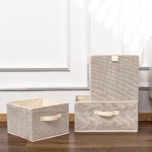 EITMOW Storage Baskets, 11-Inch Woven Fabric Bins, Storage Cubes with Reinforced Handles, Organizer Bins for Closet Shelves, Foldable, Clothes. (2PCS/Beige-11*11*7.8inch)