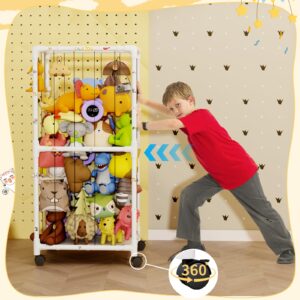 HAIDAIYA Extra Large Stuffed Animal Zoo Cage with Wheel, Stuffed Animal Storage Shelves Display, Plush Animal Storage Holder for Stuffed Animals, Playroom, Bedroom, Nursery, Kids Toy Storage Organizer