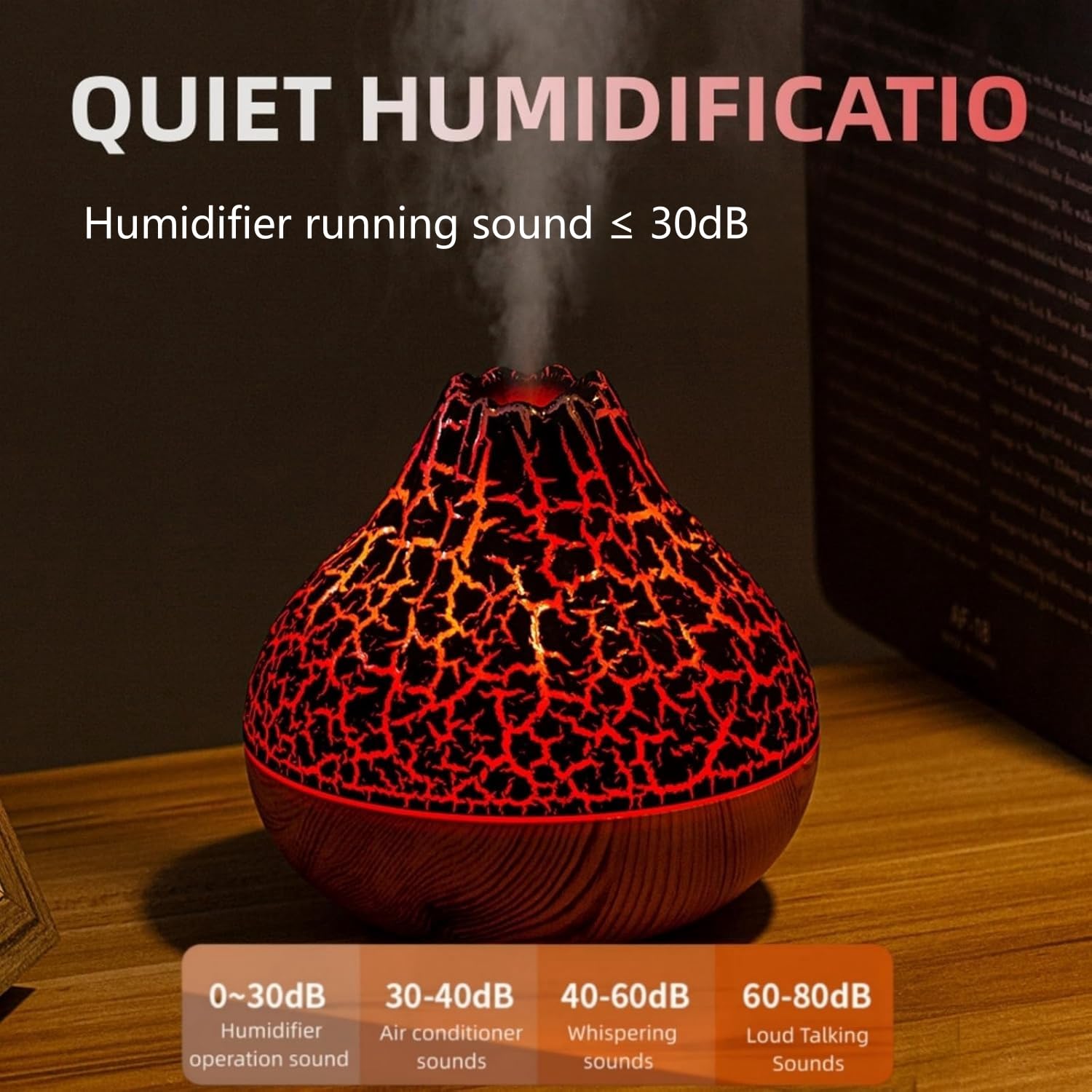 Mini Colorful Cool Humidifier, Volcano Shape Humidifier,USB Personal Desktop Humidifier Volcano Spray Mode, 7 Colors,Super Quiet for Office Room, Bedroom (Black)