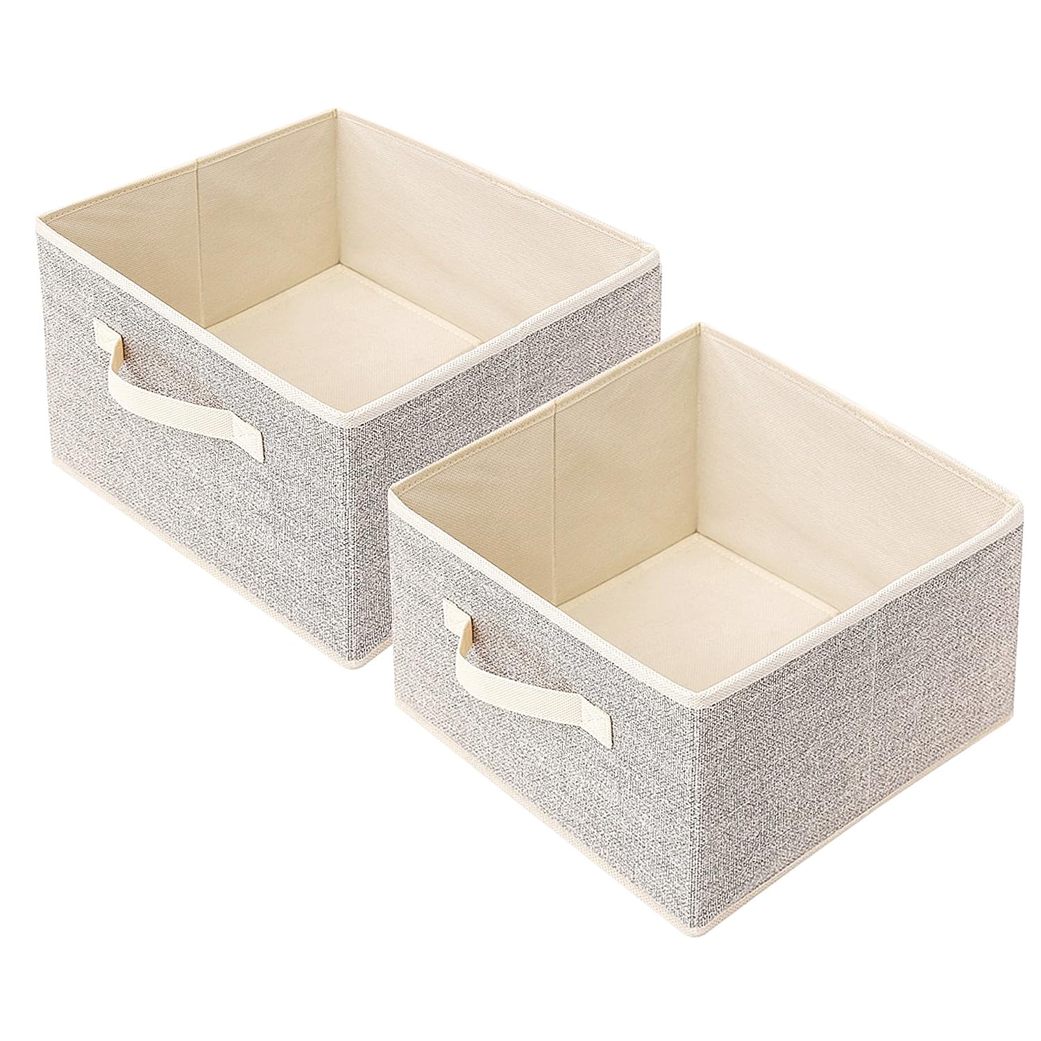 EITMOW Storage Baskets, 11-Inch Woven Fabric Bins, Storage Cubes with Reinforced Handles, Organizer Bins for Closet Shelves, Foldable, Clothes. (2PCS/Beige-11*11*7.8inch)