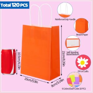 120 PCS Paper Gift Bags, 5.9x3.1x8.3 in Party Favor Bags with Handles Colorful Bulk Small Gift Bags for Kids Party Christmas Holiday Birthday Baby Shower Stocking Stuffers(6 Colors)