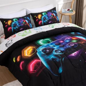 NTBED Game Console Comforter Set for Boys Girls Kids Space Universe Gaming Lightweight Microfiber Gamer Bedding Sets (Multi, Full 5Pcs)