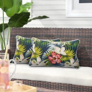 magpie fabrics pack of 2 outdoor lumbar pillow case covers 12"x20", waterproof rectangular throw pillowcase shell decorative sham for patio garden couch - midnight floral