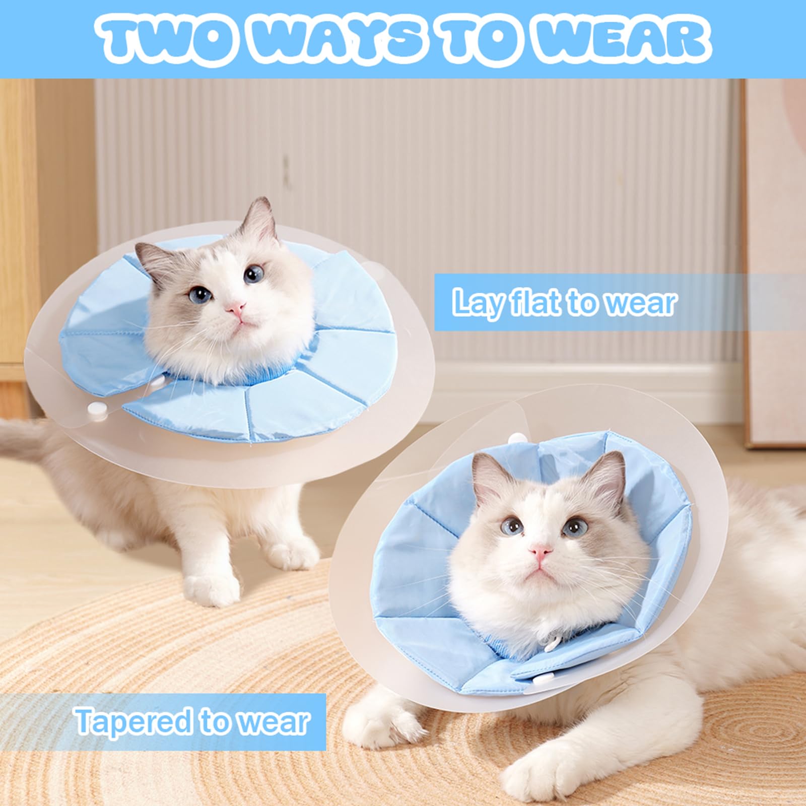 IKIPUKO Cat Cone Collar Soft Adjustable Recovery Pet E-Collar After Surgery, Lightweight Waterproof Kitten Cones, Protective Neck Cones for Small Dogs to Stop Licking Wounds, Blue, M