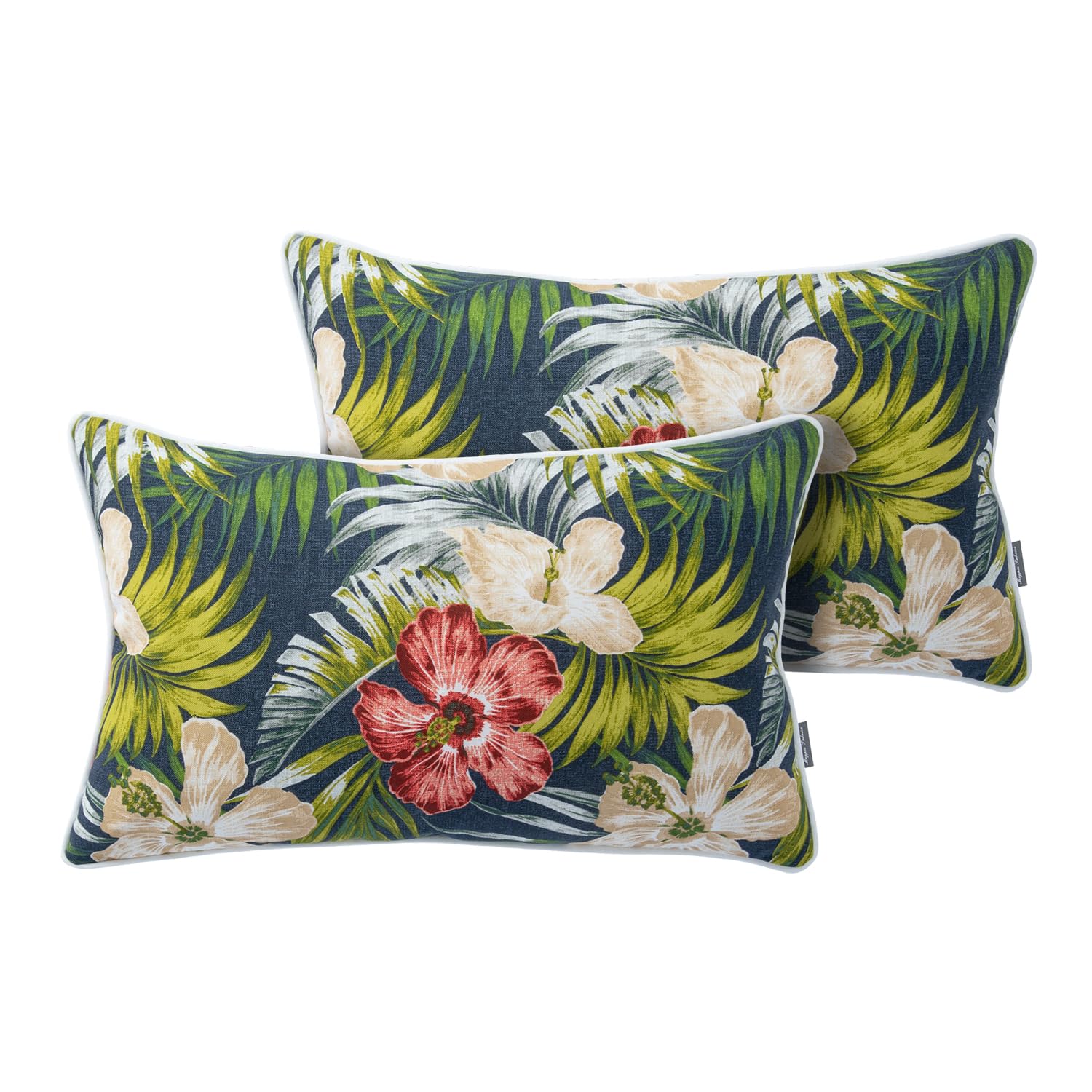 Magpie Fabrics Pack of 2 Outdoor Waterproof Lumbar Rectangular Throw Pillow with Insert 12x20 Inch, Home Decorative Toss Cushion for Patio Garden Car Office (Midnight Floral)