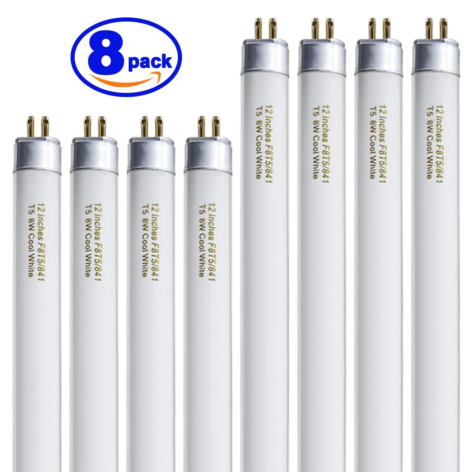 Konideke 8 Pack F8T5/CW Fluorescent Bulbs, T5 12 inch 8 Watts Under Cabinet Light Bulb Cool White, G5 Mini Bi 420 Lumen