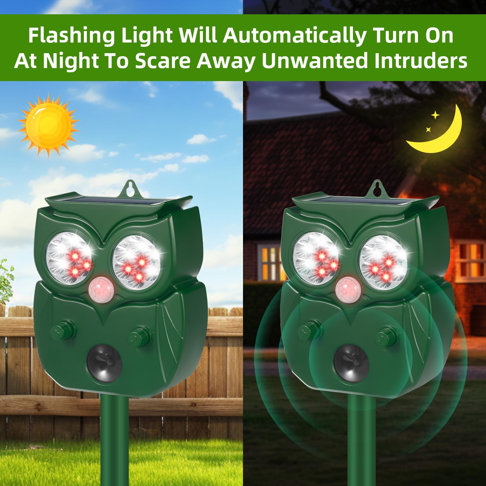 2Pcs Ultrasonic Animal Repellent Outdoor Solar Animal Repeller with Motion Sensor Cat Repellent Outdoor Waterproof to Scare Raccoon Fox Rabbit Deer Squirrel Skunk Repellent for Yard Garden (NO.3)