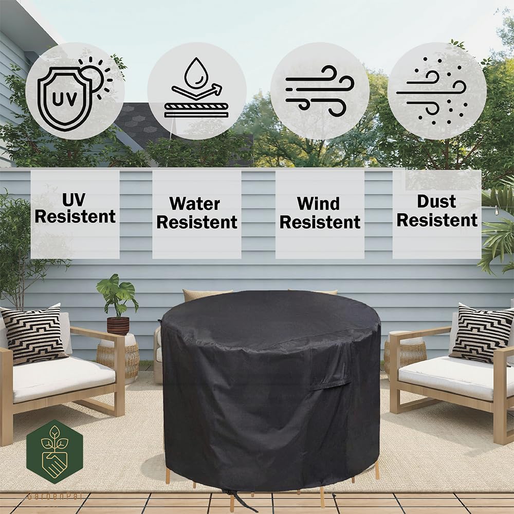 GardenPal 420D Heavy Duty Patio Furniture Covers, Waterproof Outdoor Round Table and Chair Cover, UV Resistant Durable Furniture Covers 47 *30 inch, Black