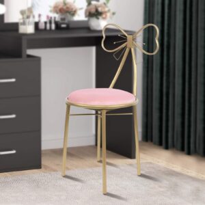 Makeup Vanity Chair Side Pink Bow Vanity Chair Table Seat Butterfly Stool Dressing Chair Modern Bow Knot Backrest Dresser Chair Seat for Girl Daughter Bedroom (Light Pink)