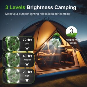 Camping Fan with LED Lantern, 10000mAh Battery Rechargeable Operated Fan, Portable Tent Fan with Hanging Hook, Remote, Oscillating, Timer, Personal Fan for Tent Car RV Hurricane Emergency (Green)