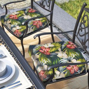 magpie fabrics outdoor/indoor tufted seat cushion with ties set of 2, 19"x19" waterproof patio chair pads tatami for room garden balcony office decor, midnight floral