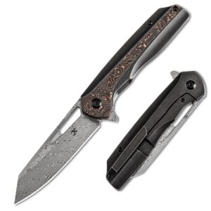 kansept shard pocket folding knives for men edc camping folding knife 3.48'' damascus material pocket folding knife with blackwash titanium copper carbon fiber handle everyday carry k1006c2