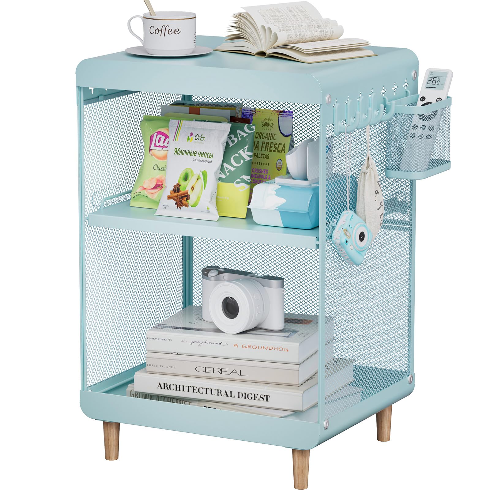 SYKIARIOL Cute Bedside Nightstand Table, Girls Metal Side Table, Kid End Table with Storage for Living Room Bedroom Kid's Room Dorm Office (Classic Mint Green)