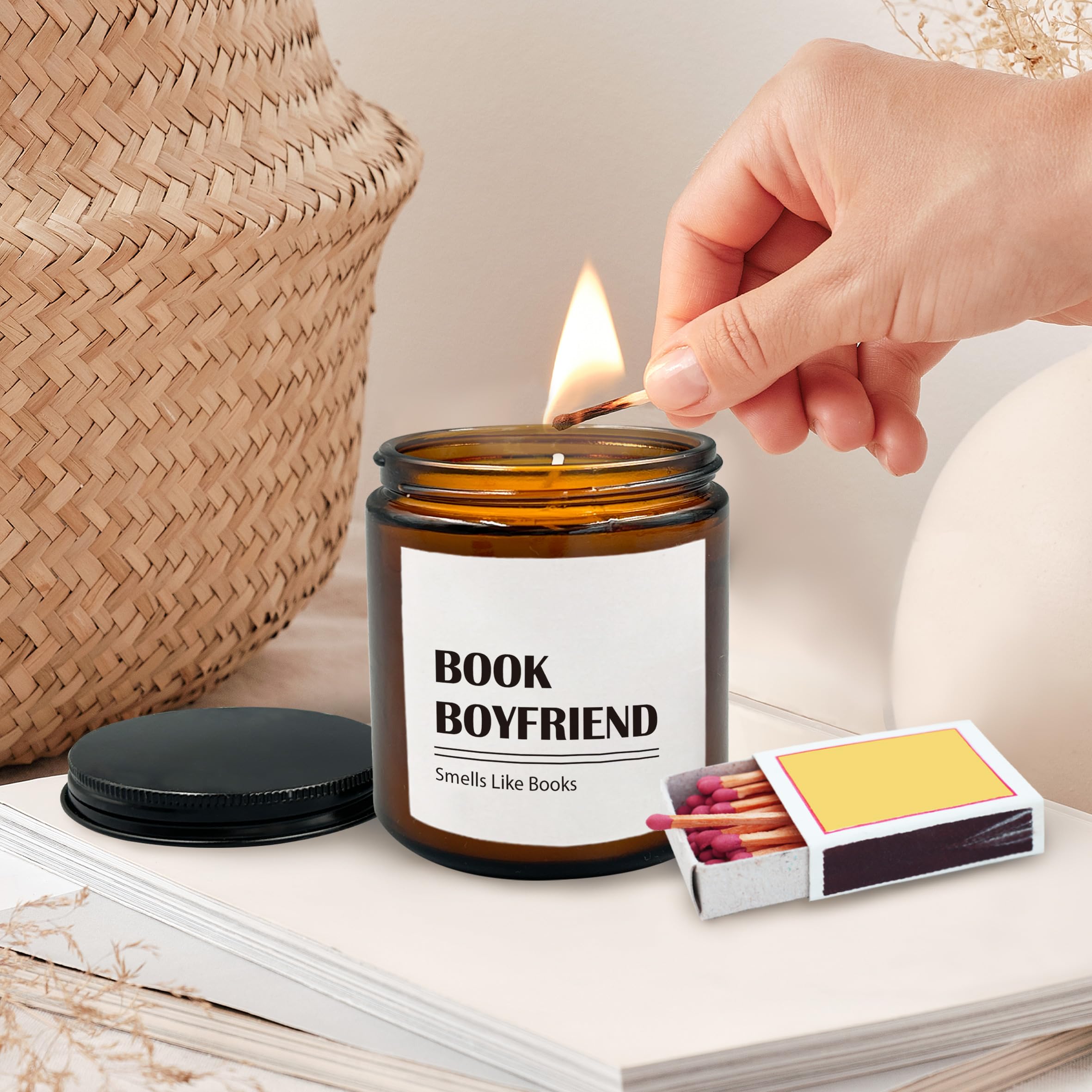 HIWX Book Boyfriend Book Lovers Scented Candle, Book Candles, Gifts for Friend Bookworm Funny Book Candles Gifts, Book Reading Soy Candles for Home Lavender,Vetiver,Sandalwood Scented Candle 8oz Jar