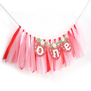 Strawberry One High Chair Banner - Berry Sweet First Birthday Party Decorations,One Red Strawberry Banner,Sweet 1st Birthday Cake Smash Party Decor,Strawberry Girl Birthday Photo Props