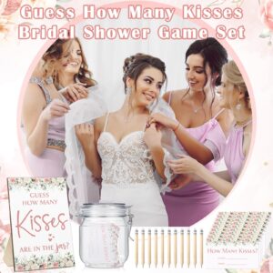 Yousoontic 122 Pieces Guess How Many Kisses Bridal Shower Games Include 1 Bridal Shower Wooden Sign 100 Guessing Cards 20 HB Pencils 1 Game Jar for Guests Wedding Party