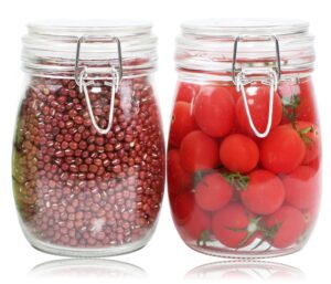 glass jars with airtight lid 24 oz (set of 2) wide mouth mason glass sealed storage canisters leakproof for coffee sugar nuts spice refrigerator pickles & preserves tea for fridge kitchen pantry