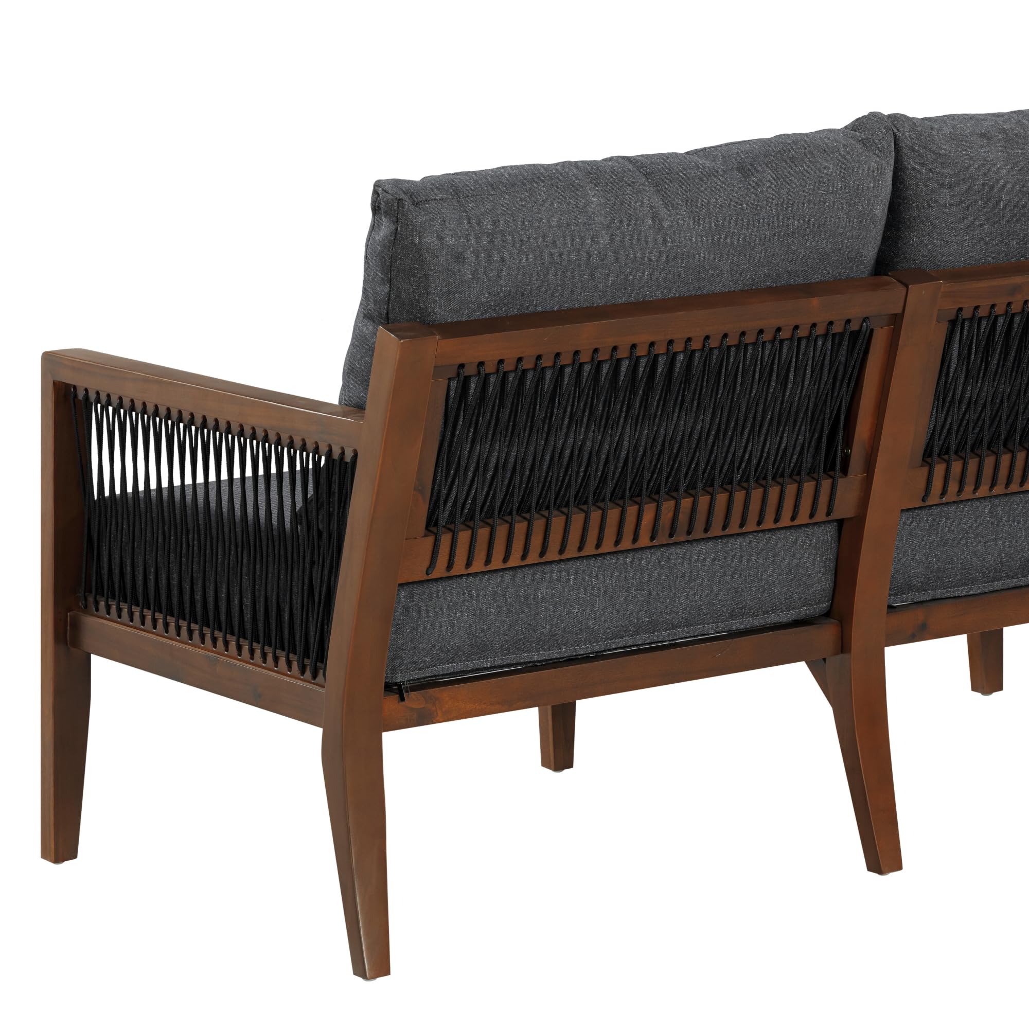 Nathan James Freya Bohemian Wood Loveseat, Upholstered Loveseat Sofa for Patio, Solid Acacia Wood Frame, Dark Acacia