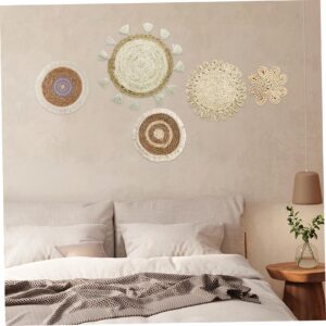 Woven Wall Basket Boho Wall Art 5PCS Round Bohemian Macrame Wall Hanging Straw Wall Decor 8in/10in/12in/15in Wall Basket Decor for Living Room