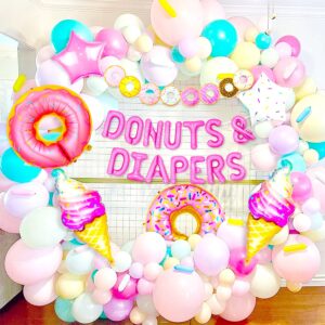 JeVenis Pink Donuts Baby Shower Decorations Donuts and Diaper Sign Backdrop Sweet Donuts Baby Shower Decors Doughnut Theme Baby Shower Backdrop Banner