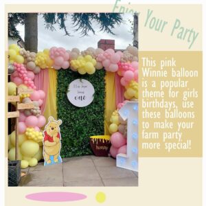 Pink and Yellow Balloon Arch, Pastel Light Pink Balloons Baby Pink Macaron Yellow Balloon Sand white Balloon Arch Kit for Birthday Baby Shower Bee Bear Theme Party Decoration