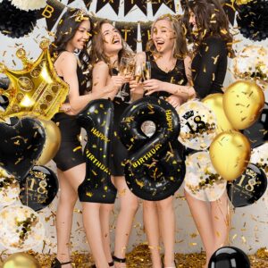 18th Birthday Decorations Black Gold, 18th birthday party decorations Boy Gril with 18th Birthday Balloons, Happy 18th Birthday Decorations, Foil Curtain for 18 Year Old Birthday Decorations Her Him