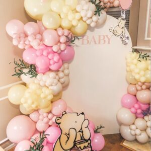 pink and yellow balloon arch, pastel light pink balloons baby pink macaron yellow balloon sand white balloon arch kit for birthday baby shower bee bear theme party decoration