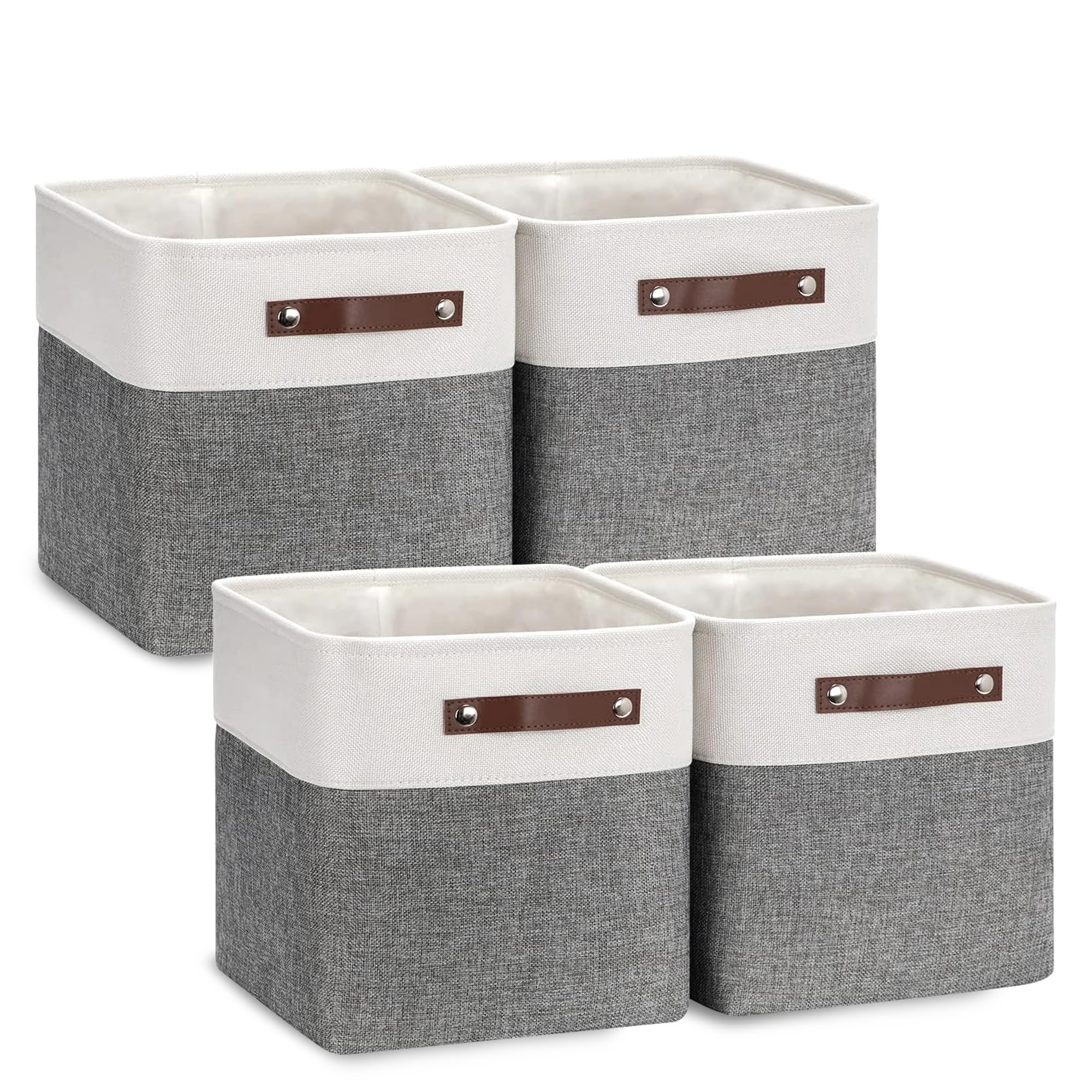 Baskets for Storage Organizing Shelves, Closet, Collapsible Storage Bins for Clothes, Home, Office, Nursery, Toys (Gray and White)