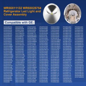 4Pcs WR55X11132 WR55X25754 WR55X26487 WR55X30603 WR55X30602 WR55X26486 AP5646375 PS4704284 3033142 LED Light Bulb and Cover Assembly for GE Refrigerator Led Light Assembly Replacement