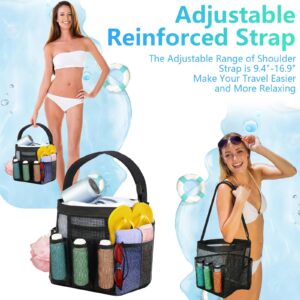 Black Mesh Shower Caddy Portable for College Dorm with 3 Bonus Travel Bottles - Large Capacity Mesh Beach Tote Bag with Adjustable Reinforced Strap - Quick Dry and Sandproof Shower Bag for Beach, Pool