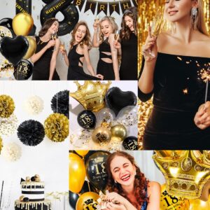 18th Birthday Decorations Black Gold, 18th birthday party decorations Boy Gril with 18th Birthday Balloons, Happy 18th Birthday Decorations, Foil Curtain for 18 Year Old Birthday Decorations Her Him