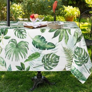 Yighty Outdoor Tablecloth with Umbrella Hole 60x84inch,Spring Summer Palm Leaf Outdoor Zipper Tablecloth,Waterproof and Wrinkle-Free Washable Rectangular Tablecloth for Picnics,Party,Camping and BBQ