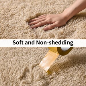 Ailyei Soft Runner Rugs for Bedroom Hallways, 2x6 Beige Fluffy Shag Throw Area Rug Non Slip for Bedside Dorm, Long Shaggy Furry Carpet for Nursery Living Room