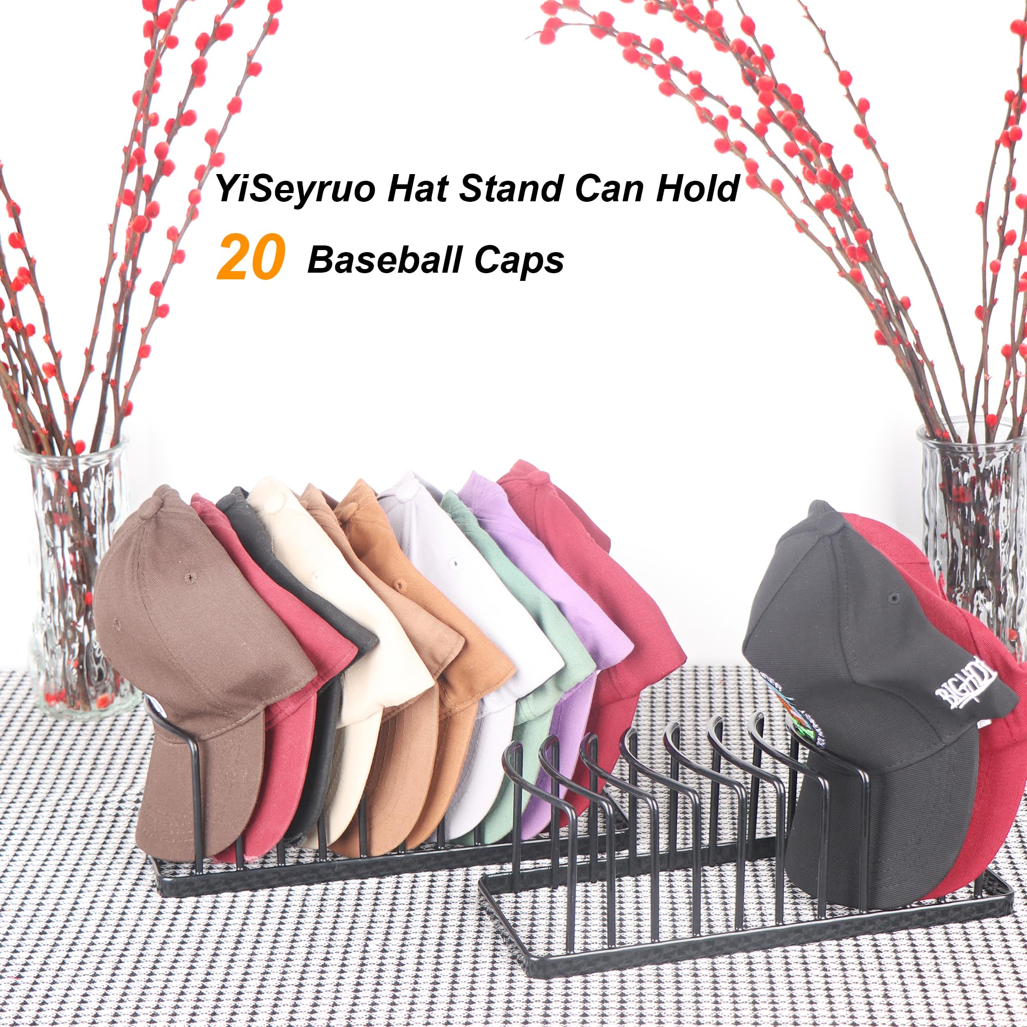 YiSeyruo Hat Organizer for Baseball Caps - Space Saving Hat Stand Hold 20 Caps - Premium Metal Hat Rack for Baseball Caps Display & Organizer Neat and Orderly - Hat Organizer for Closet