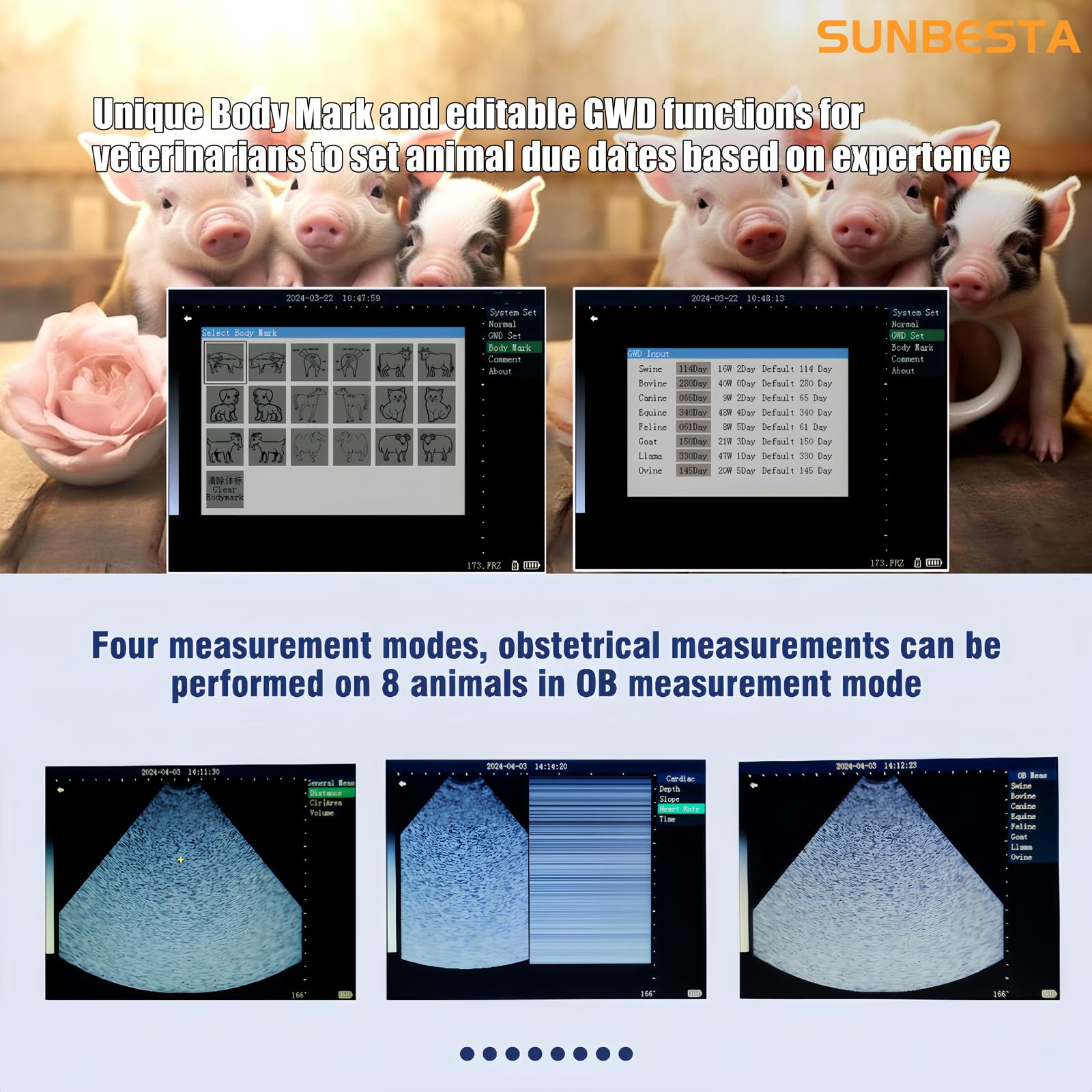 SUNBESTA M10 Veterinary Ultrasound Machine for Pregnancy, at Home Ultrasound with 3.5 MHz Probe for Sheep, Goats, Pigs and Sows pregnancies