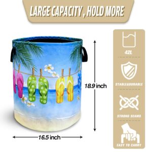 Hawaii Beach Flip Flops Laundry Basket Seaside Foldable Oxford Cloth Funny Tote Bag Laundry Hamper Clothes Storage Bucket Toy Organizer For Bathroom/Laundry Storage/Bedroom 18.9x16.5 Inch