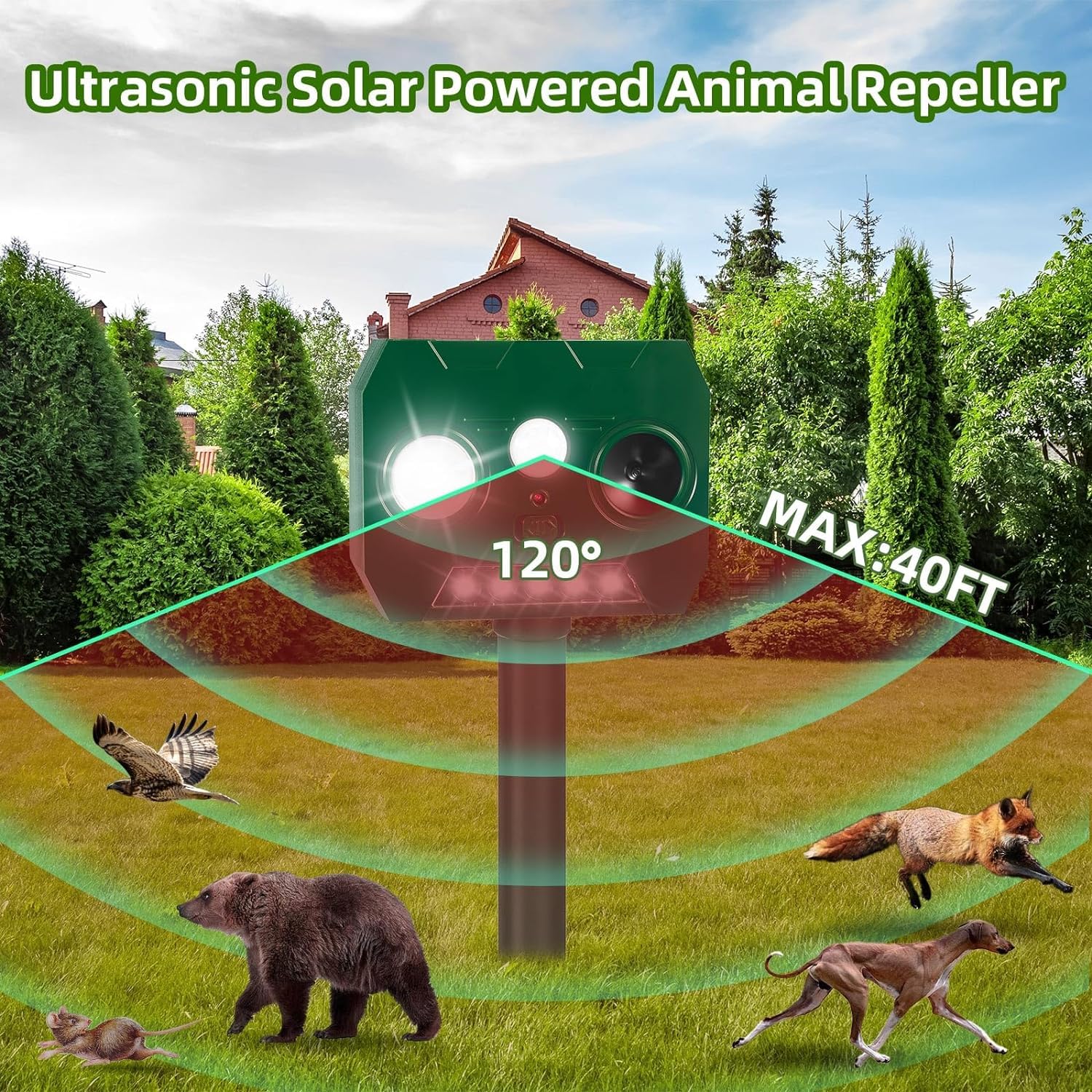 2Pcs Ultrasonic Animal Repellent Cat Deterrent Outdoor Solar Animal Repellent with Motion Detection&LED Flash Lights Animal Deterrent Devices to Repel Squirrel Raccoon Skunk Dog Repellent for Yard