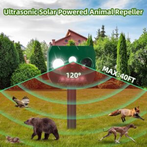 Ultrasonic Animal Repellent Cat Deterrent Outdoor Solar Animal Repellent with Motion Detection&LED Flash Lights Animal Deterrent Devices to Repel Squirrel Raccoon Skunk Repellent for Yard (NO.1582)